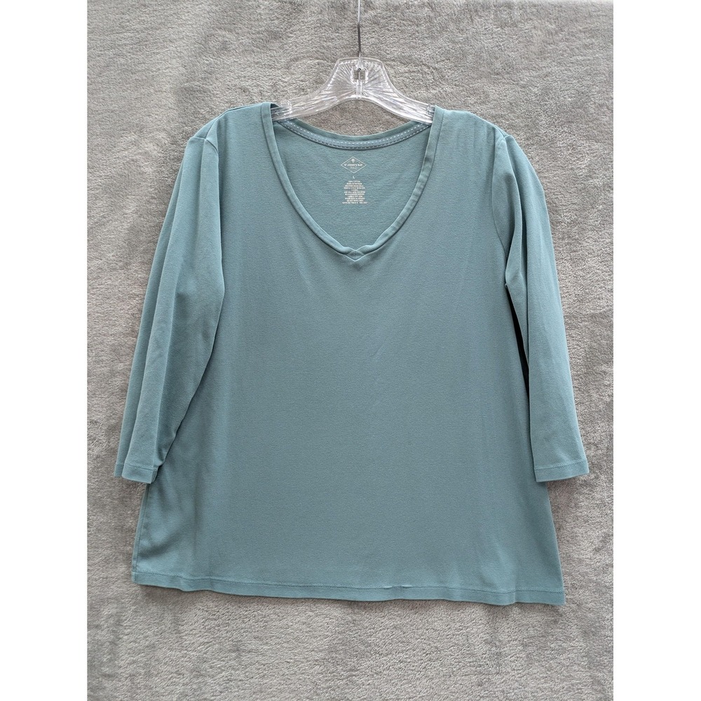 St. John's Bay Shirt Womens Large Blue V Neck 3/4 Sleeve Cotton Basic Jersey - Picture 1 of 6